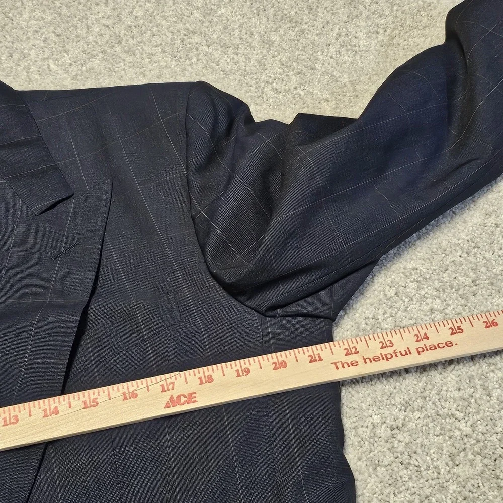 Ermenegildo Zegna Wool‎ Silk Blazer 42L Navy Windowpane Double Breasted Italy
